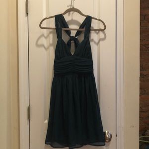 Dark Green Chiffon Short Dress with Cross Back